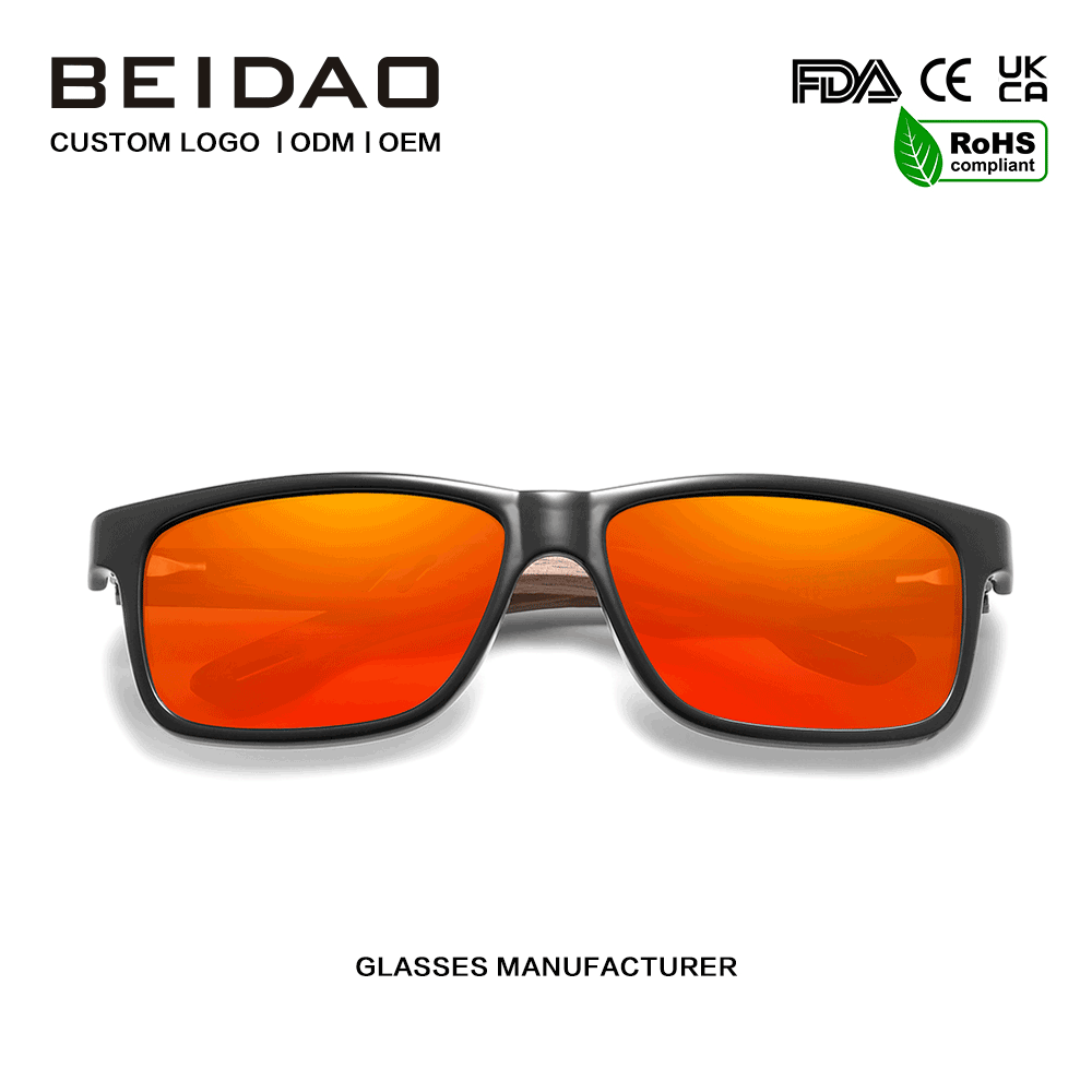 Designer Walnut Ram Röd Polarized Solglasögon Custom logotyp